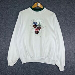 Vintage Top Stitch Morning Sun Christmas Ornament Sweatshirt White Green XL